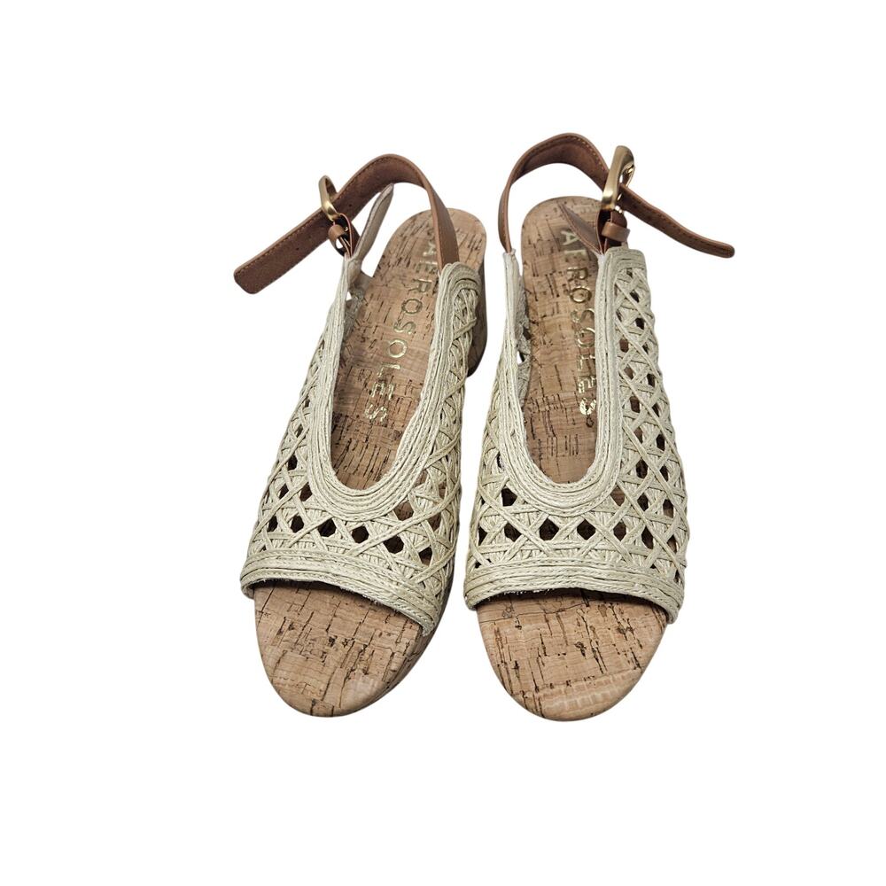 AEROSOLES Beige Woven Cork Slingback Heels - Picture 2 of 6